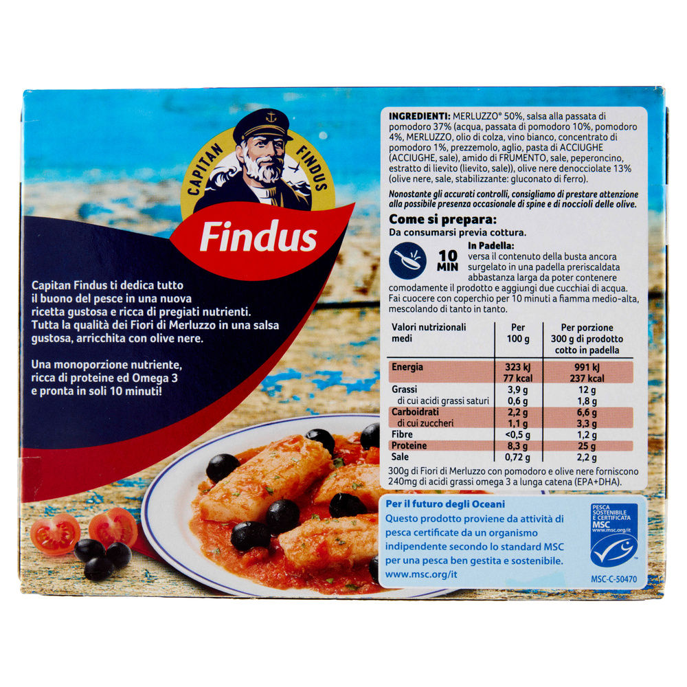 FIORI DI MERLUZZO CON POMODORO E OLIVE NERE FINDUS G 300 - 4