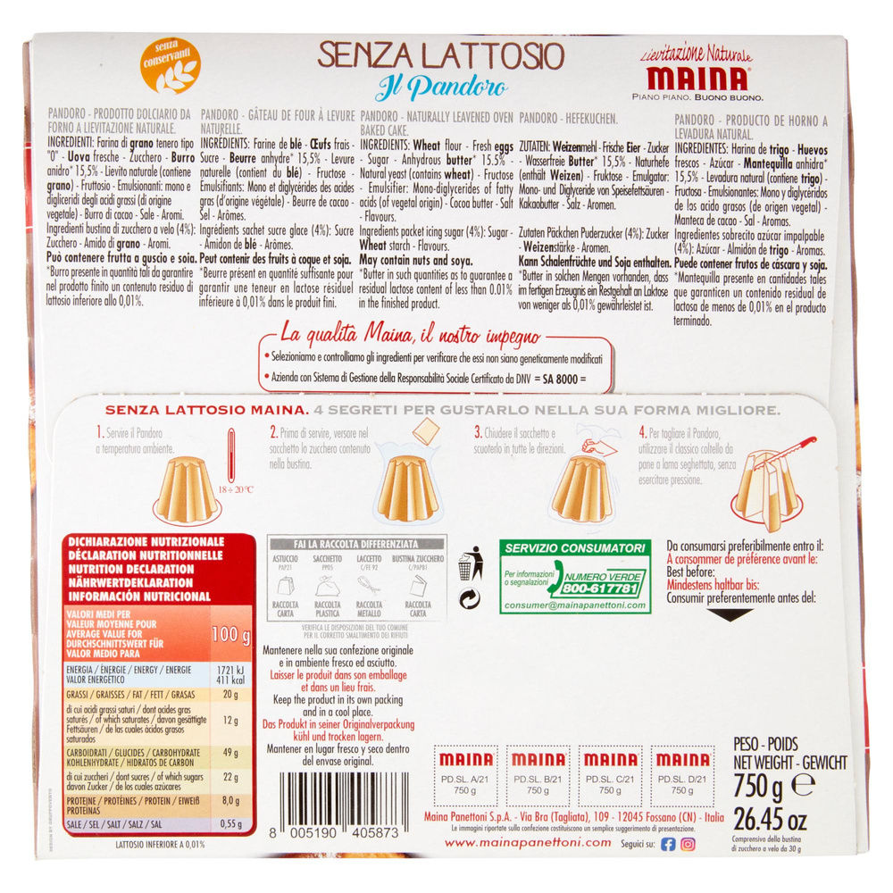 PANDORO SENZA LATTOSIO MAINA G 750 - 3