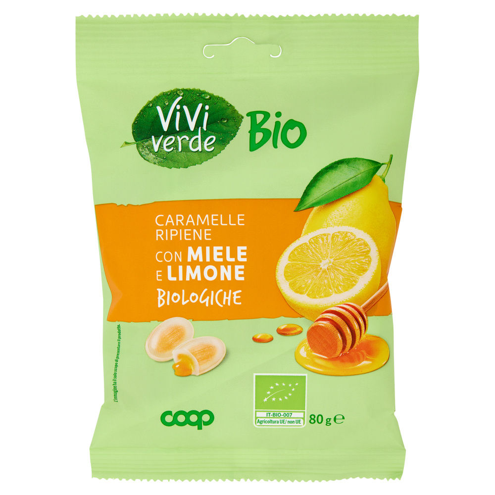 CARAMELLE DURE RIPIENE BIO VIVI VERDE COOP CON LIMONE, MIELE  BUSTA G 80 - 2