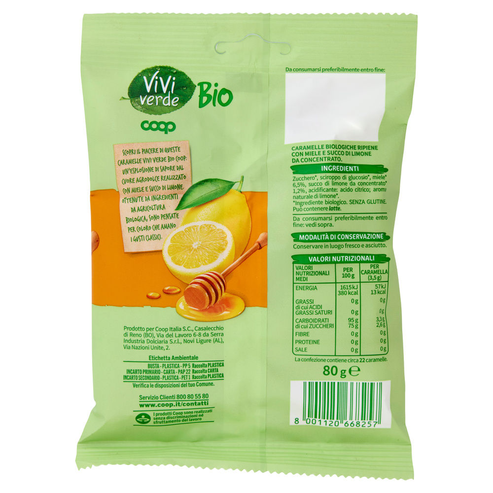 CARAMELLE DURE RIPIENE BIO VIVI VERDE COOP CON LIMONE, MIELE  BUSTA G 80 - 6