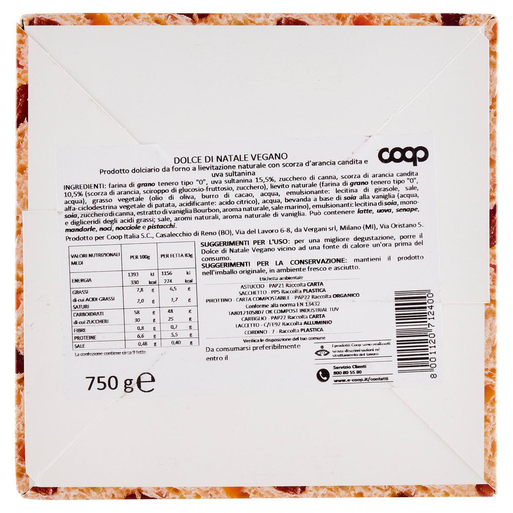 PANETTONE DOLCE DI NATALE CON UVETTA E CUB.DI ARANCIA 100%VEG.COOP G750 - 4