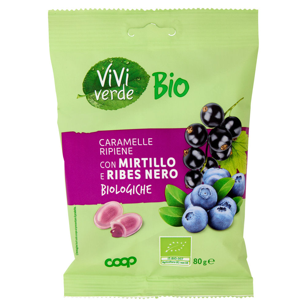 CARAMELLE DURE RIPIENE BIO VIVI VERDE COOP CON MIRTILLO E RIBES NERO BUSTA G 80 - 1
