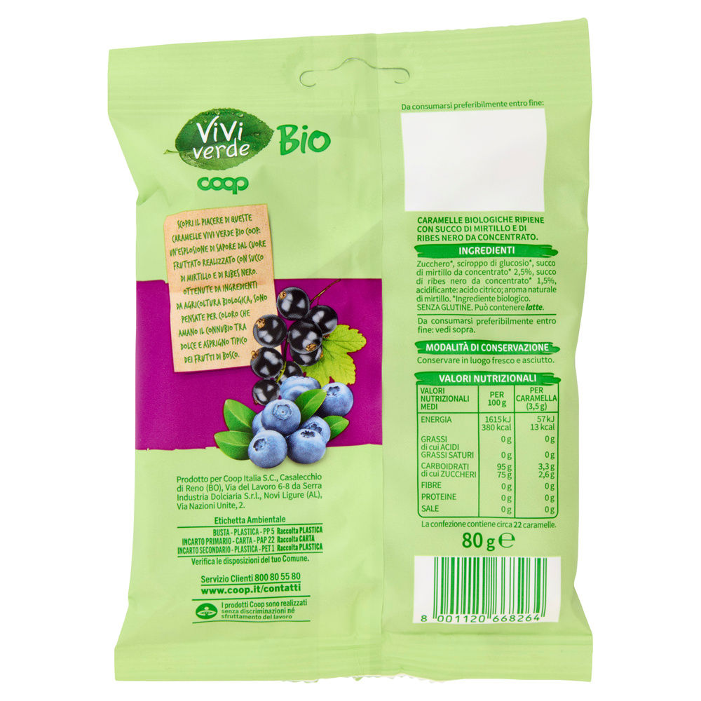 CARAMELLE DURE RIPIENE BIO VIVI VERDE COOP CON MIRTILLO E RIBES NERO BUSTA G 80 - 4