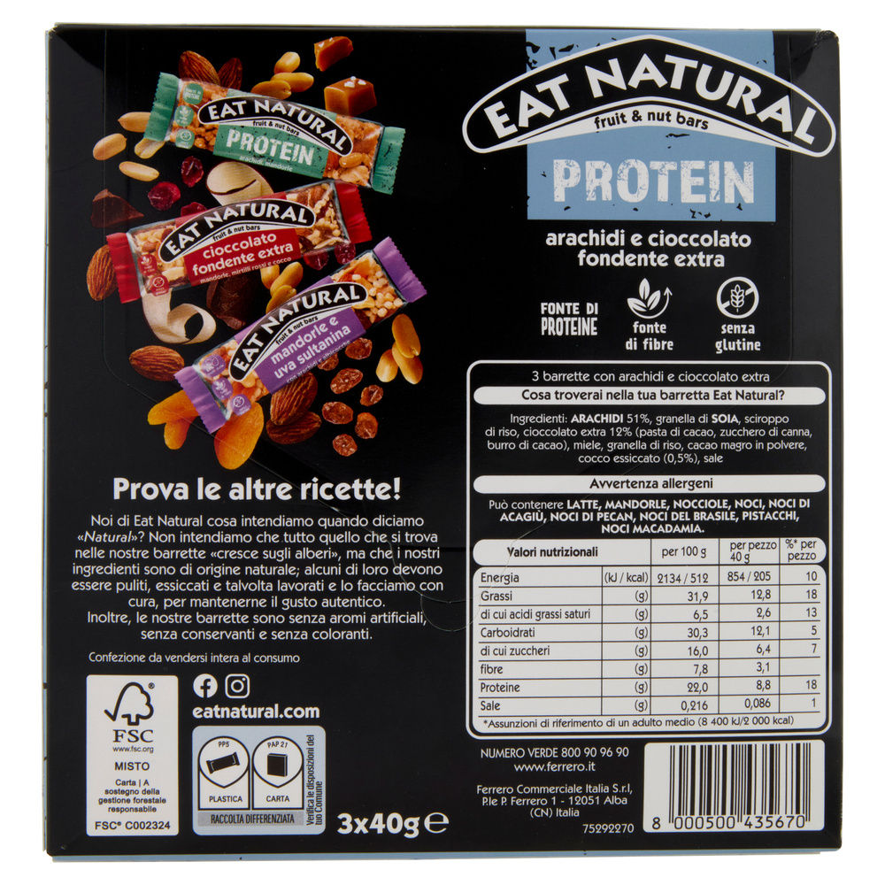 BARRETTE EAT NATURAL PROTEIN CIOCCOLATO FONDENTE E ARACHIDI G120 - 4