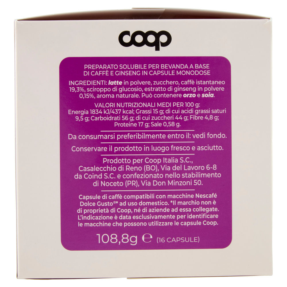 CAPSULE COMPATIBILI DOLCE GUSTO COOP MISCELA CAFFE' E GINSENG PZ 16X6,8 G G108,8 - 3