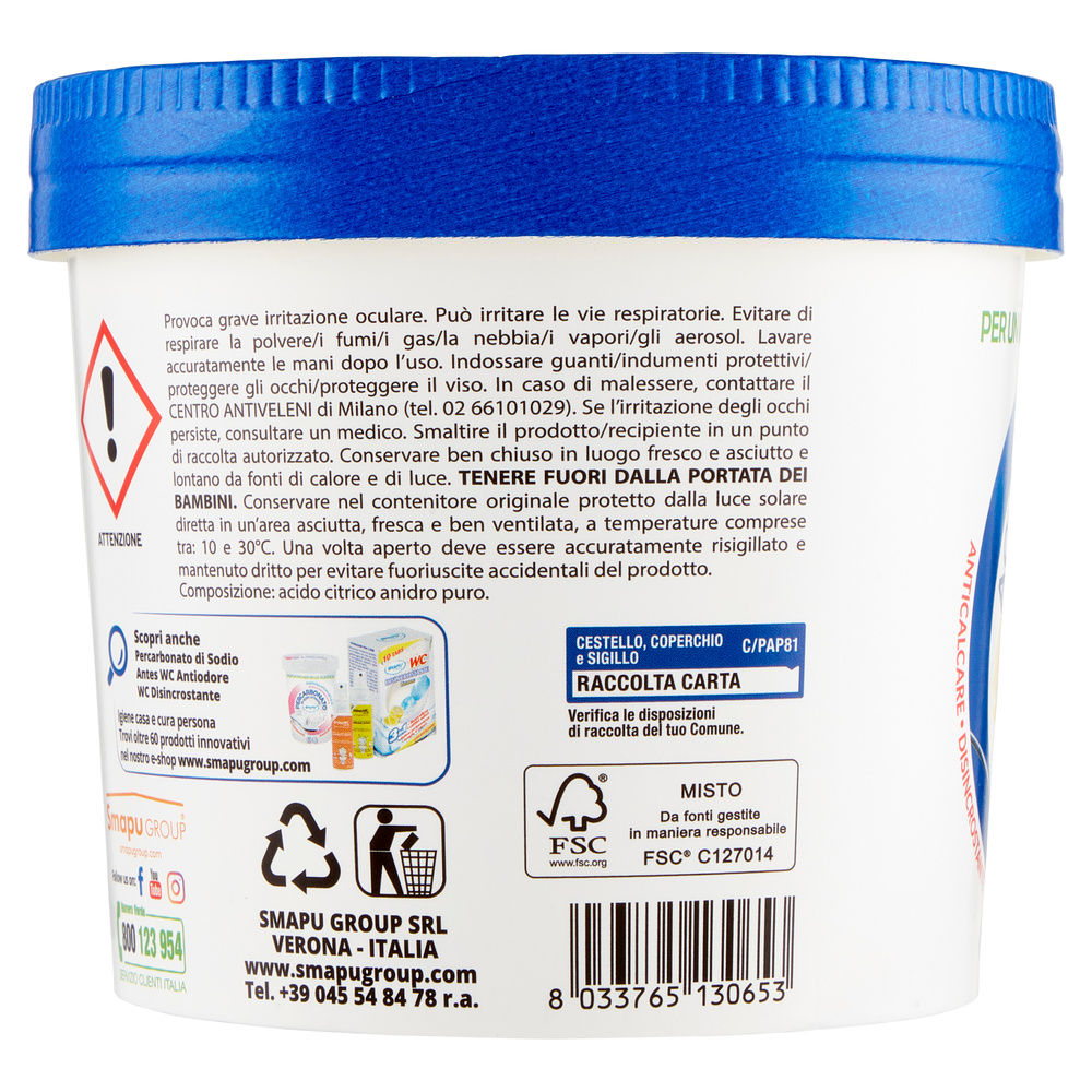 SMAPIU' ACIDO CITRICO ANIDRO PURO - BARATTOLO CARTA 500 G - 3