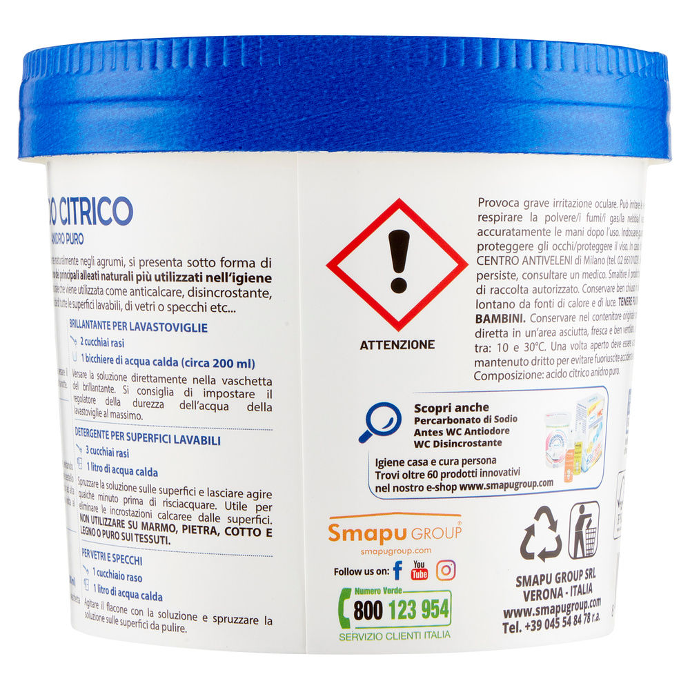 SMAPIU' ACIDO CITRICO ANIDRO PURO - BARATTOLO CARTA 500 G - 4
