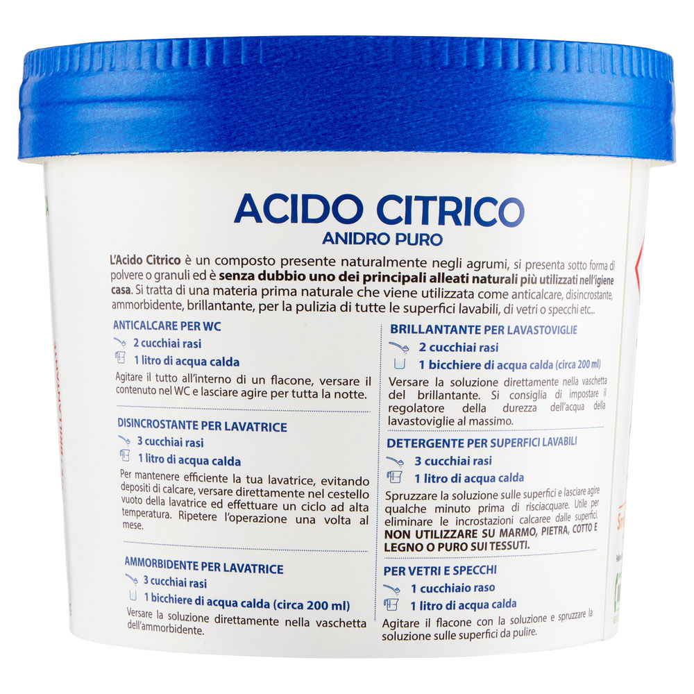 SMAPIU' ACIDO CITRICO ANIDRO PURO - BARATTOLO CARTA 500 G - 5