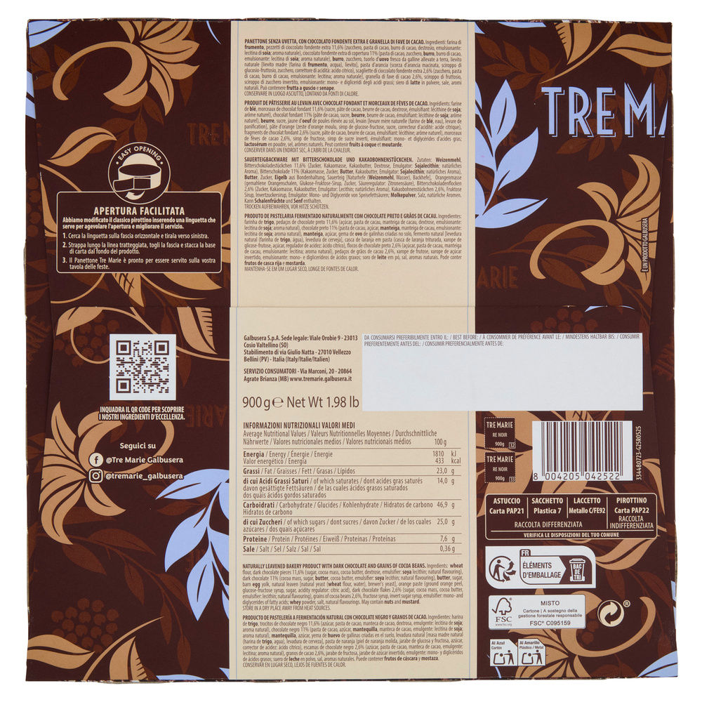 PANETTONE RE NOIR CIOCCOLATO EX FONDENTE TRE MARIE G 900 - 5