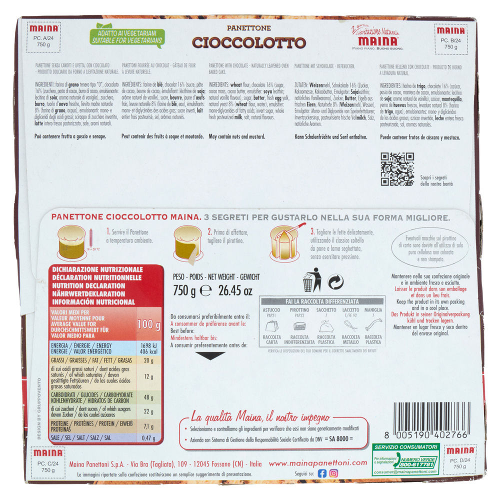 PANETTONE IL CIOCCOLOTTO I CLASSICI CON BRIO MAINA ASTUCCIO G 750 - 7