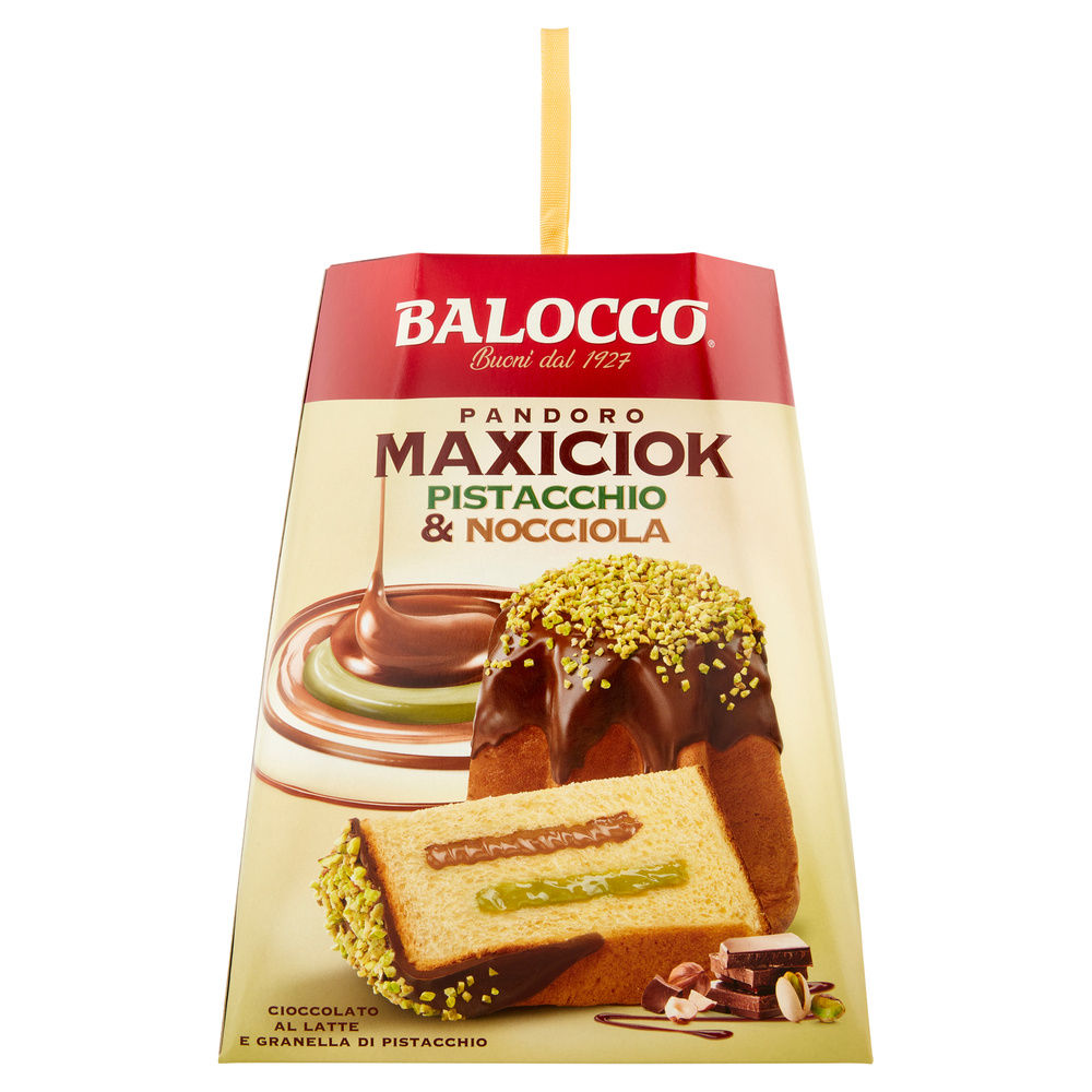 Pandoro maxiciok pistacchio e nocciola balocco scatola g 800