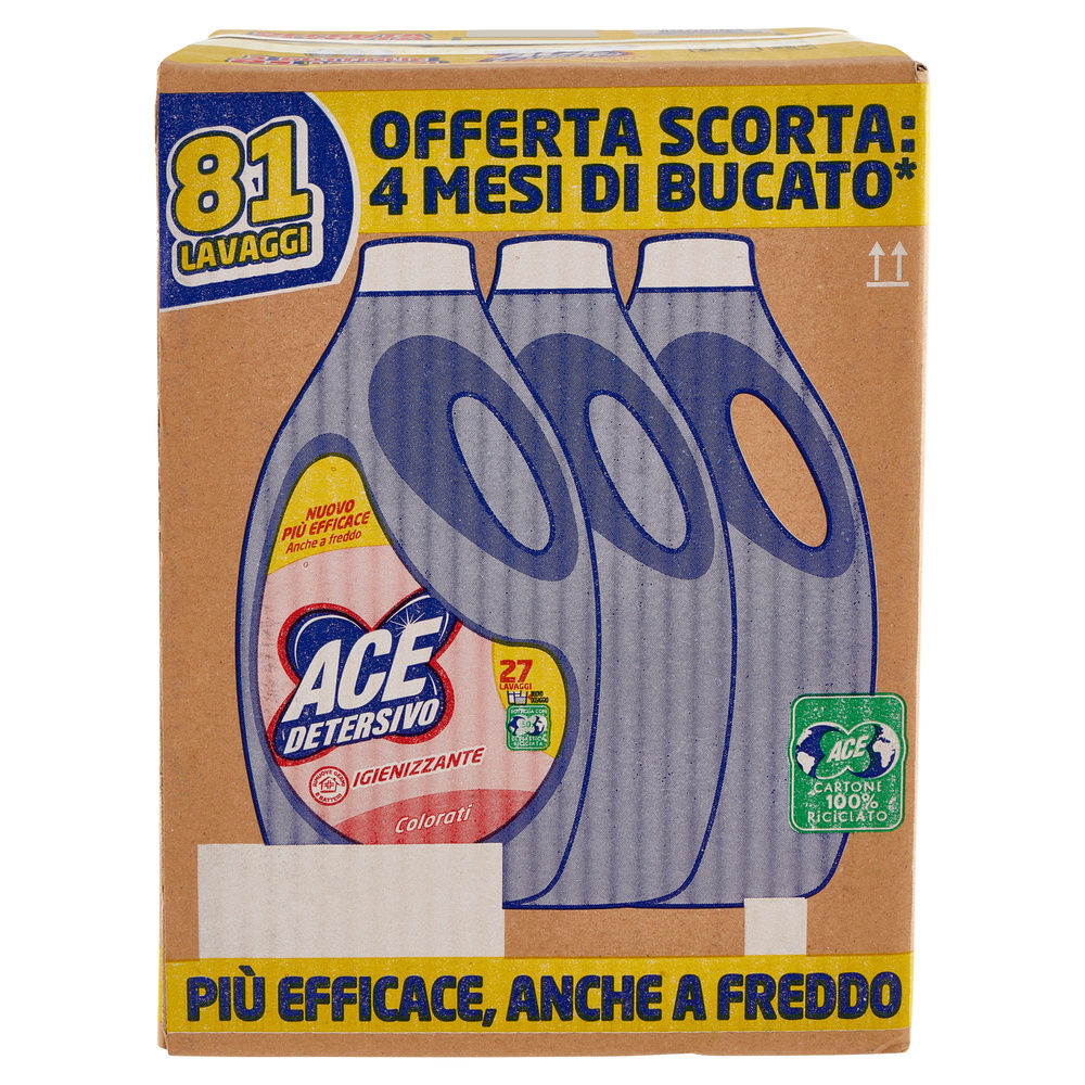 DETERSIVO LAVATRICE LIQUIDO ACE COLORATI IGIENIZZANTE 3X27LAV L 4,05 - 4