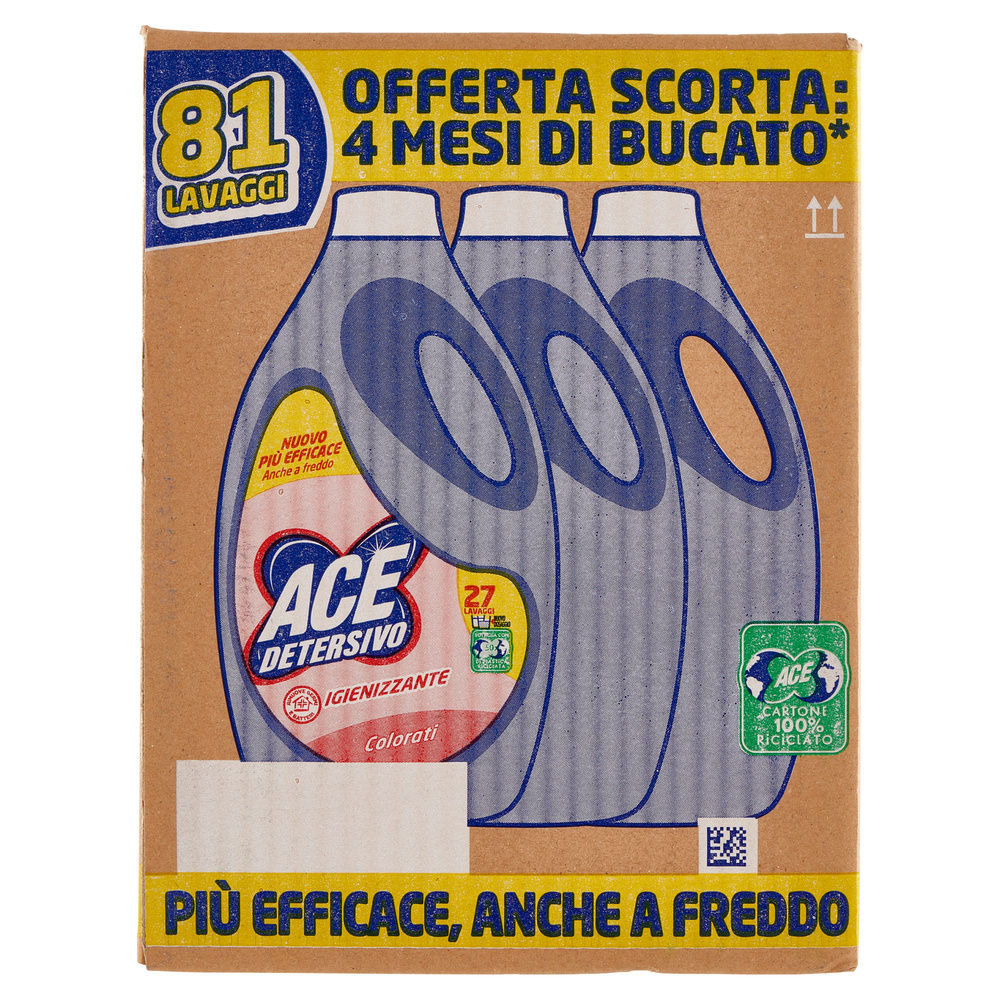 DETERSIVO LAVATRICE LIQUIDO ACE COLORATI IGIENIZZANTE 3X27LAV L 4,05 - 6