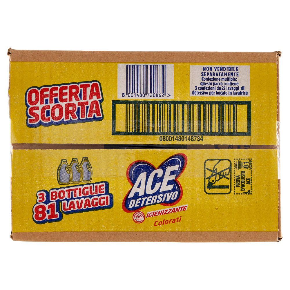 DETERSIVO LAVATRICE LIQUIDO ACE COLORATI IGIENIZZANTE 3X27LAV L 4,05 - 5