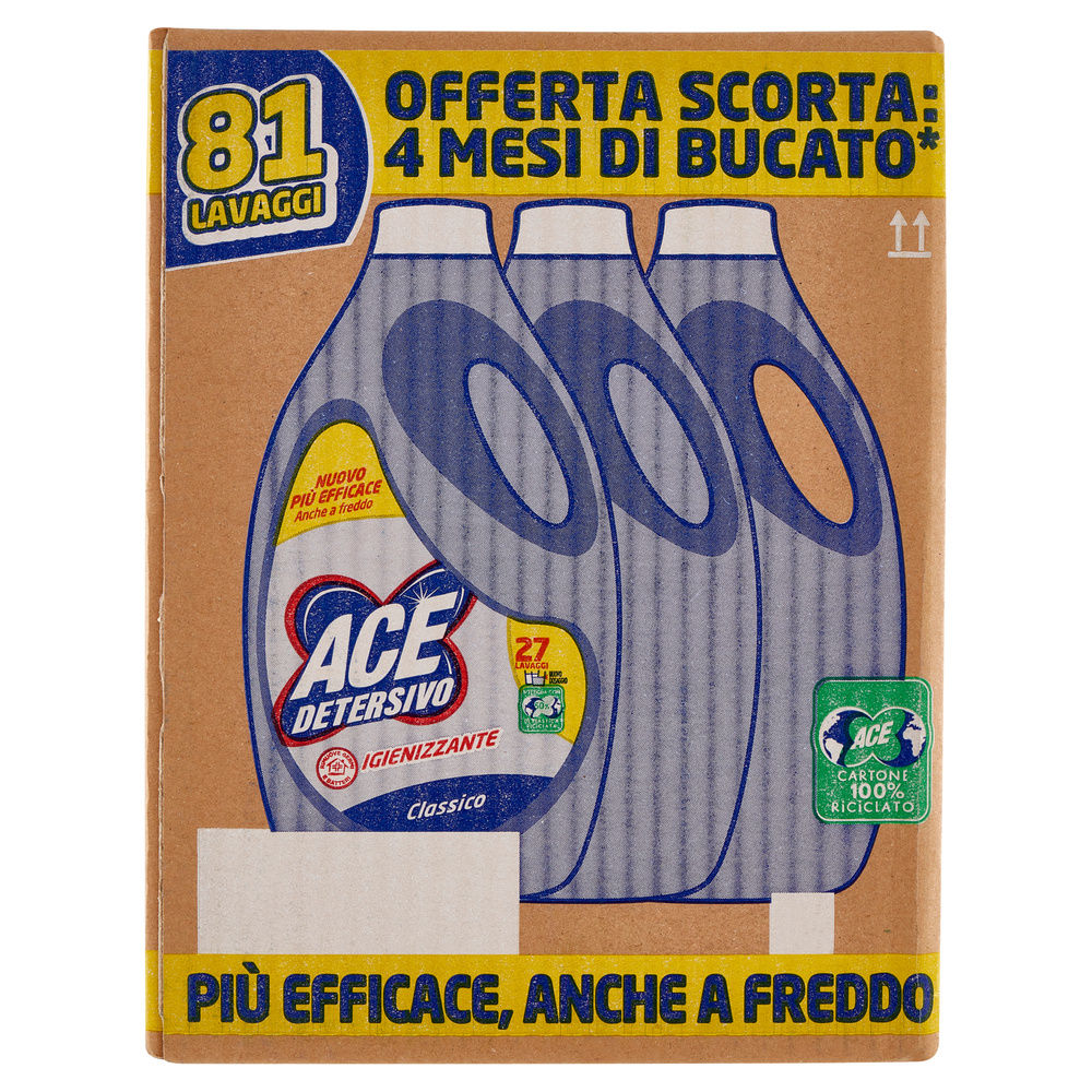 DETERSIVO LAVATRICE LIQUIDO ACE CLASSICO IGIENIZZANTE 3X27LAV L 4,05 - 0