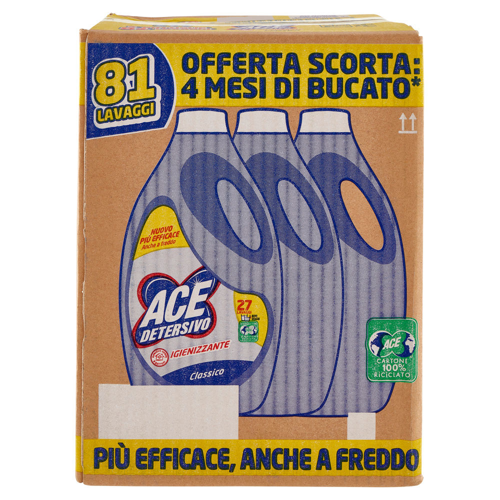 DETERSIVO LAVATRICE LIQUIDO ACE CLASSICO IGIENIZZANTE 3X27LAV L 4,05 - 4