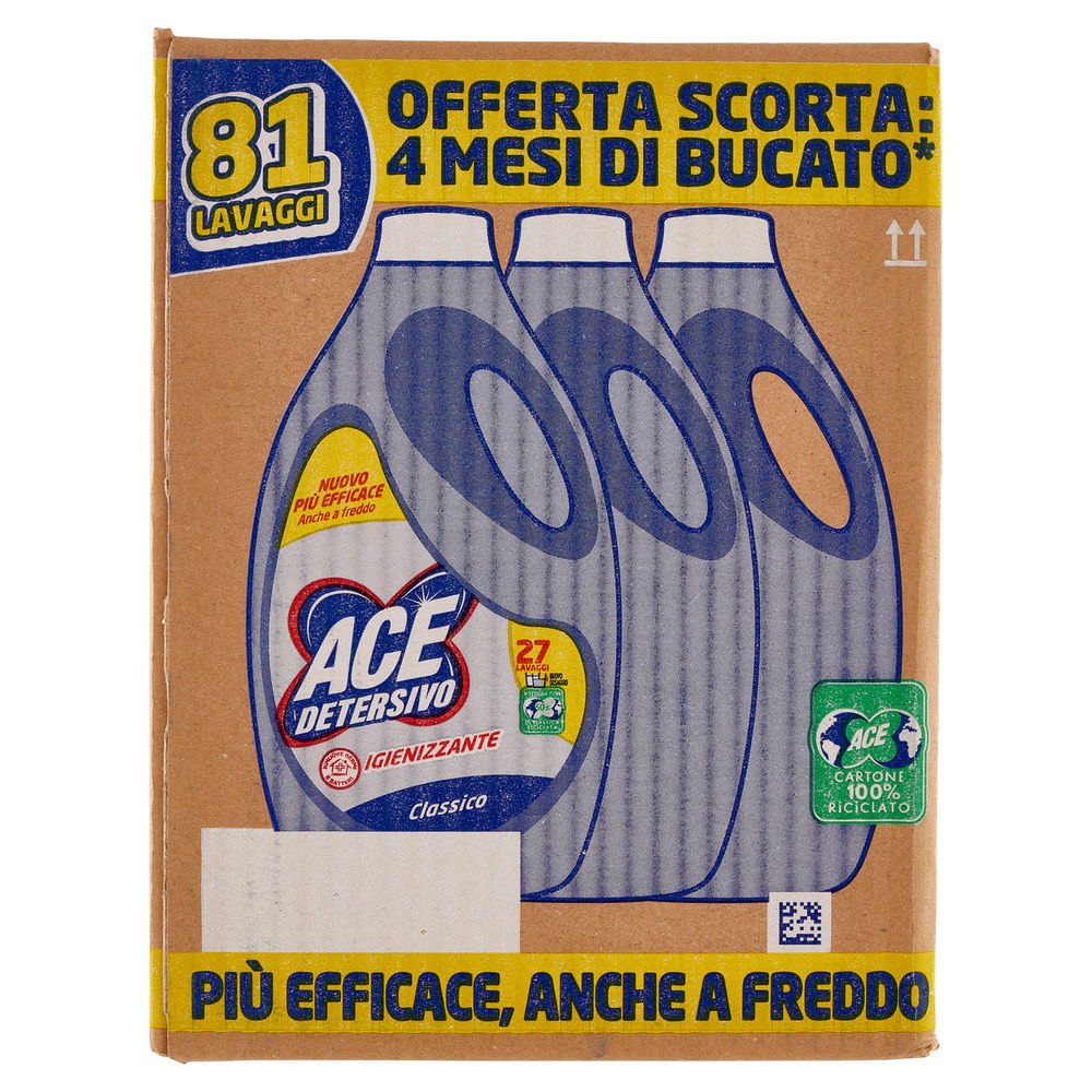 DETERSIVO LAVATRICE LIQUIDO ACE CLASSICO IGIENIZZANTE 3X27LAV L 4,05 - 5