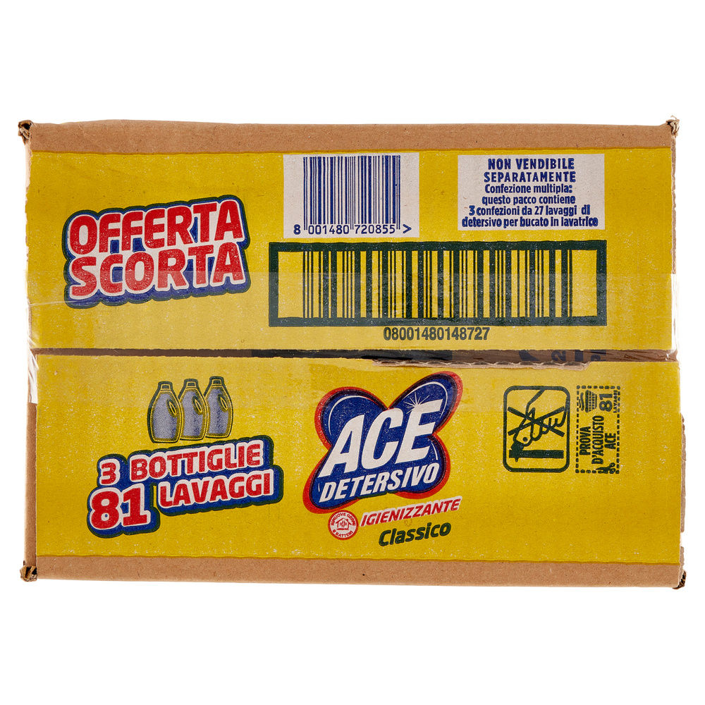 DETERSIVO LAVATRICE LIQUIDO ACE CLASSICO IGIENIZZANTE 3X27LAV L 4,05 - 6