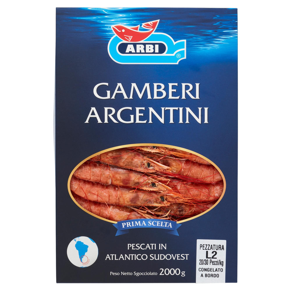 Gamberi argentina interi 20/30 l2 arbi scatola gr 2000