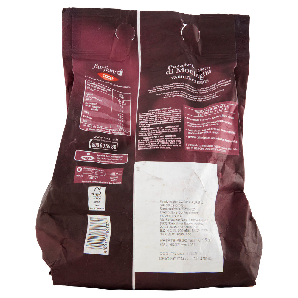 PATATE ROSSE DI MONTAGNA  FIOR FIORE COOP IT 40-55 I^ SH KG 1,5 - 2