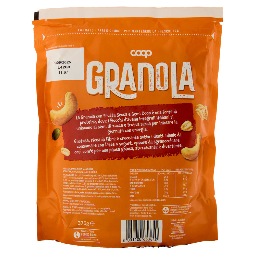 MUESLI GRANOLA FRUTTA SECCA E SEMI COOP DOYPACK G 375 - 3