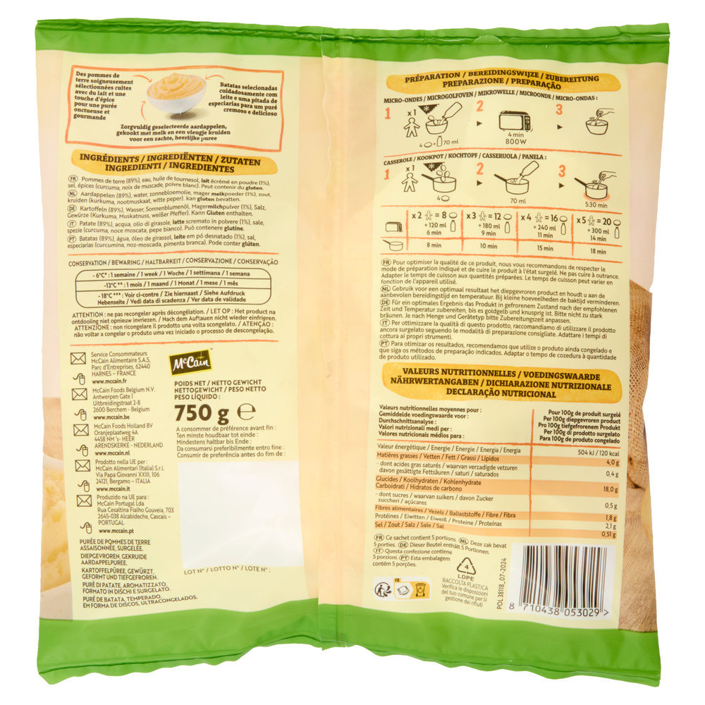 PURÈ DI PATATE/DE POMMES DE TERRE SURGELATO MCCAIN G 750 - 4
