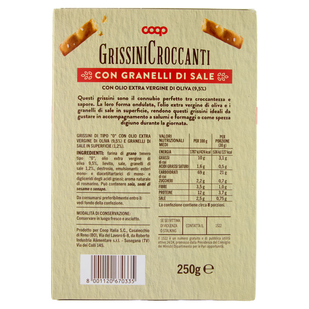 GRISSINI SFIZIOSI CON OLIO EXTRAVERGINE DI OLIVA COOP 4 PORZIONI DA 62,5 G G250 - 4
