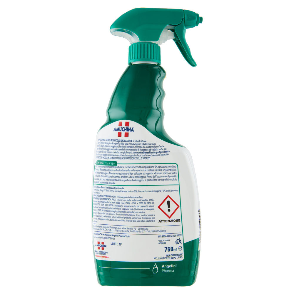 DETERGENTE PICCOLE SUPERFICI AMUCHINA IGIENIZZANTE SPRAY SENZA RISCIACQUO ML 750 - 4