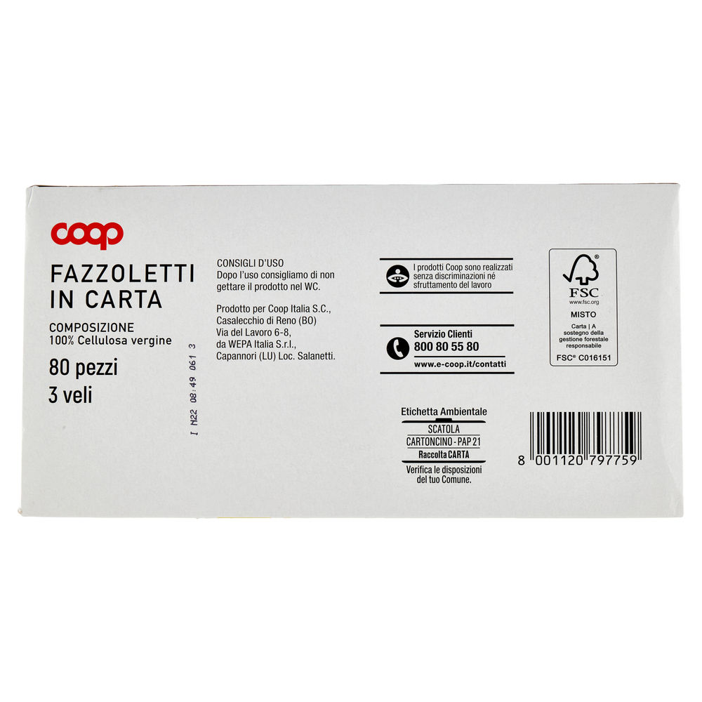 FAZZOLETTI DI CARTA COOP FSC 3 VELI X80PC BOX RETTANGOLARE SCATOLA PZ 1 - 1