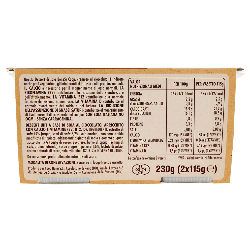 DESSERT UHT SOIA CIOCCOLATO COOP BENE SI' 2X115G - 1