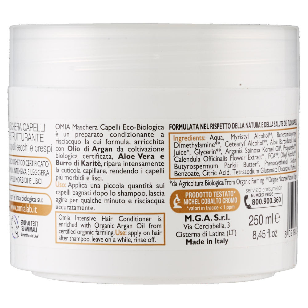 MASCHERA CAPELLI OLIO DI ARGAN ECOBIOLOGICO OMIA ML 250 - 2