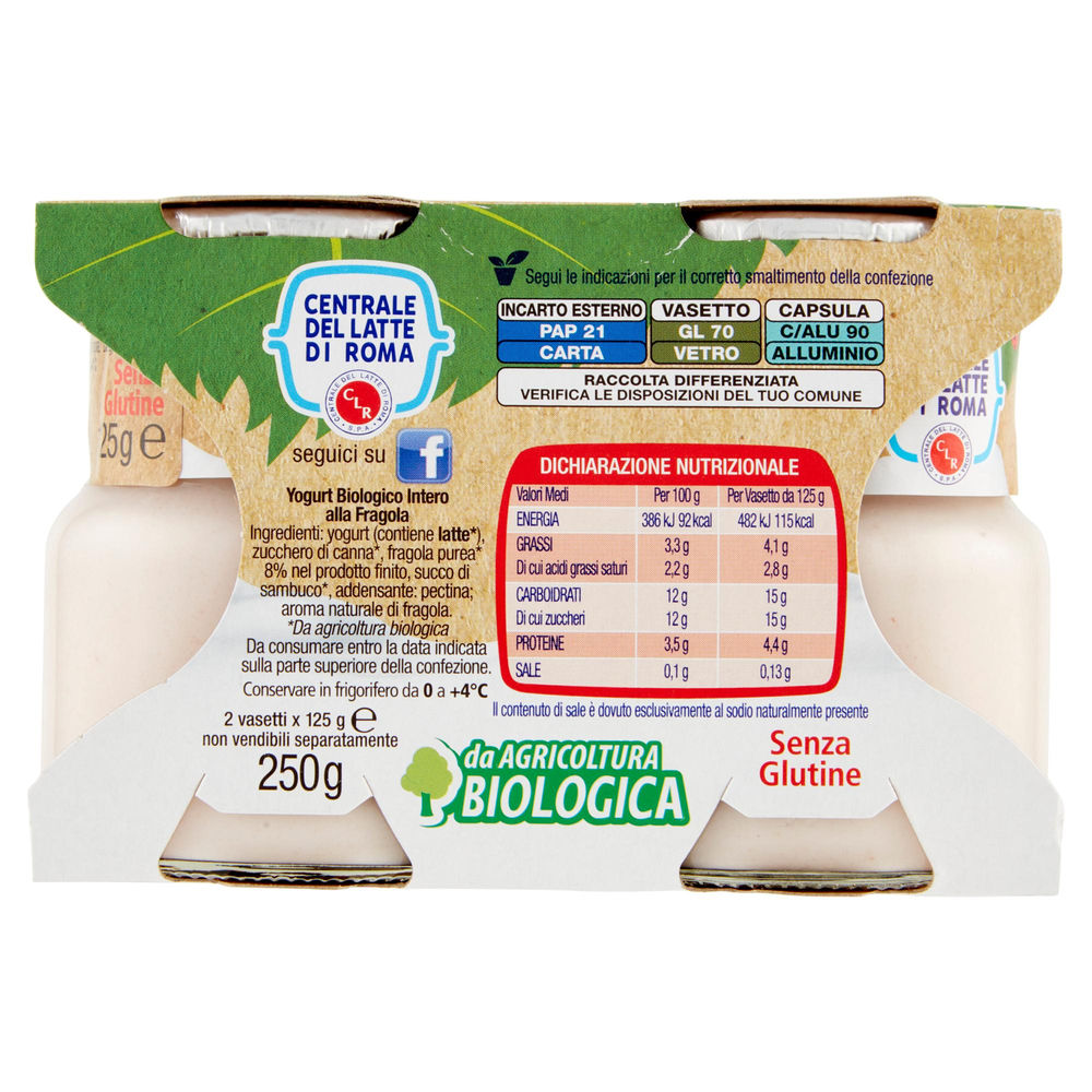 YOGURT BIO INTERO FRAGOLA CENTRALE DEL LATTE DI ROMA 2X125 G - 1