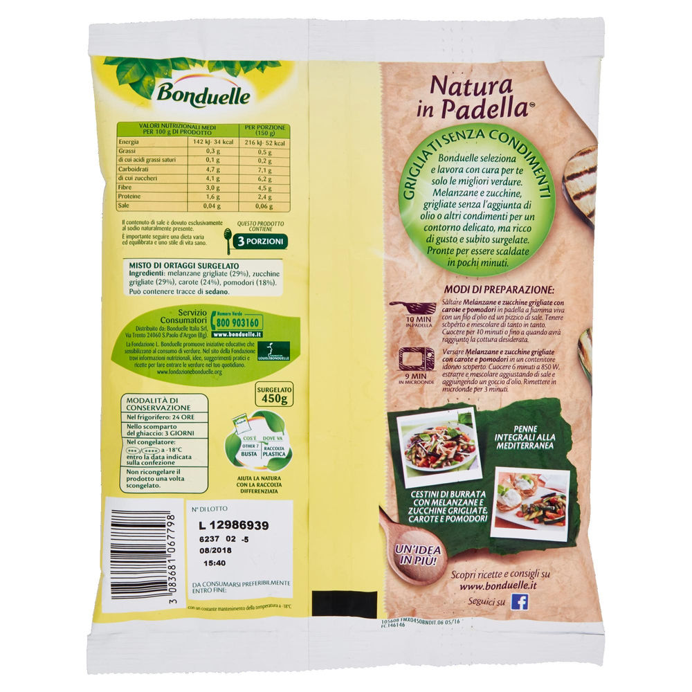 MELANZANE ZUCCHINE GRIGLIATE CON POMODORI E CAROTE BONDUELLE BUSTA G 450 - 1