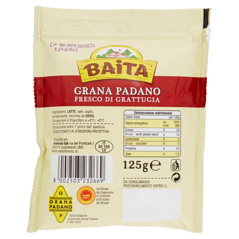 GRANA PADANO DOP GRATTUGIATO BAITA BUSTA 125G - 1