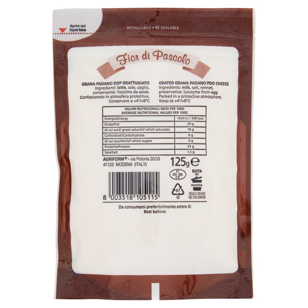 GRANA PADANO GRATTUGIATO DOP FIOR DI PASCOLO BUSTA 125G - 1