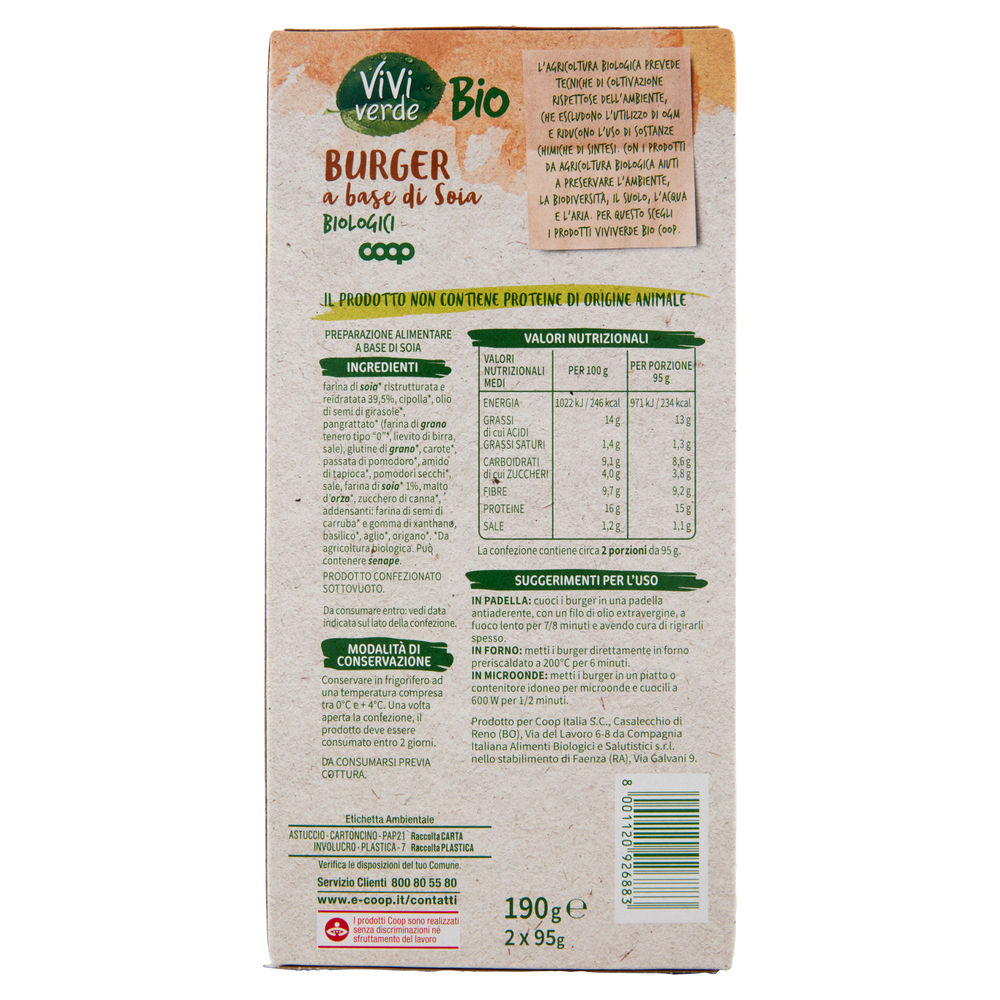 BURGER DI SOIA BIOLOGICI CLASSICI VIVI VERDE COOP G 190 - 1