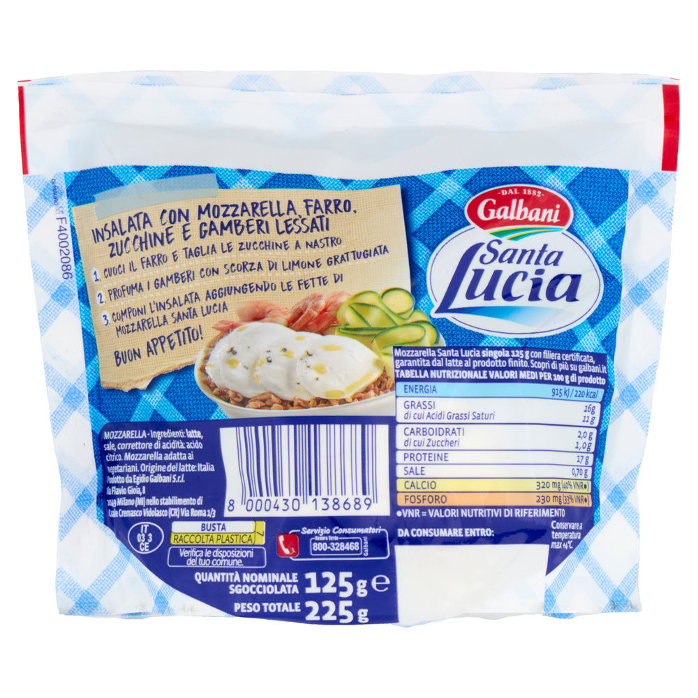 MOZZARELLA S.LUCIA GALBANI BUSTA 225 G SGOCC. 125 G OS - 1