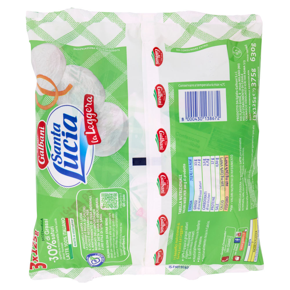 MOZZARELLA LIGHT SANTA LUCIA GALBANI TRIS 630 G SGOCC. 3X125 G OS - 1