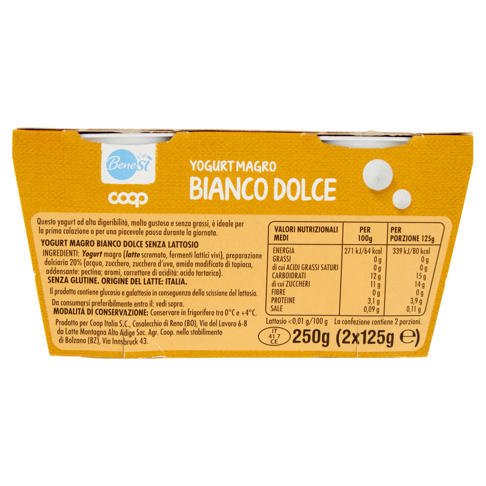 YOGURT DELATTOSATO BENE SI COOP BIANCO DOLCE G 125X2 - 1