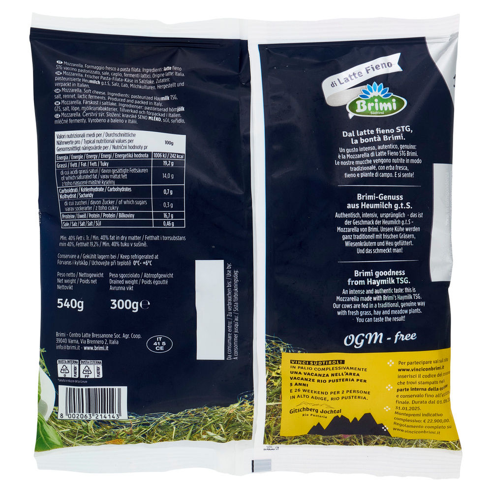 BRIMI MOZZARELLA LATTE FIENO CENTRALE LATTE BRESSANONE -PALLA 545G SGOCC. 3X100G - 9