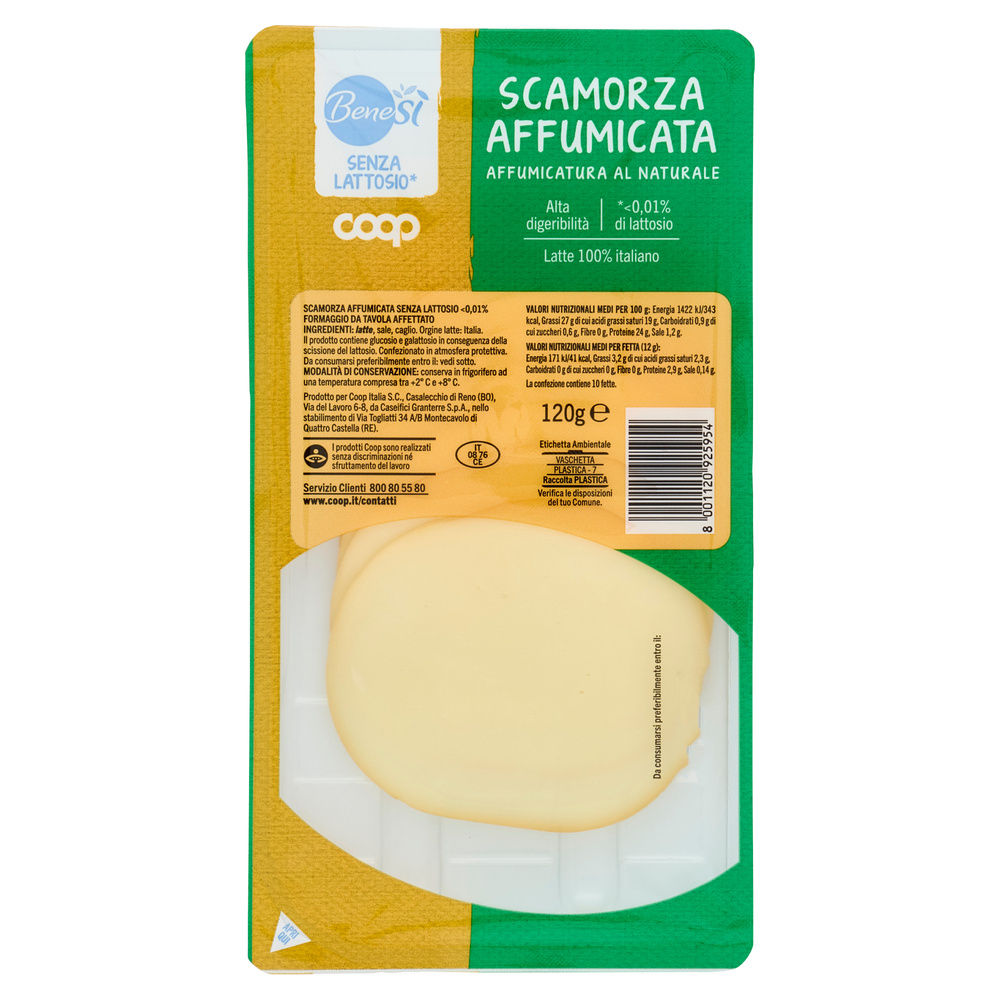 SCAMORZA  AFFUMICATA  A  FETTE SENZA LATTOSIO COOP BENESI' G 120 - 2