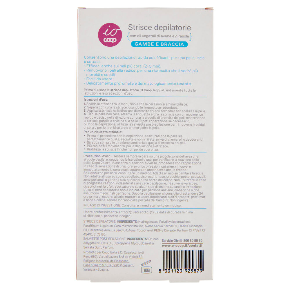 STRISCE DEPILATORIE GAMBE E BRACCIA IO COOP 30 PZ + 4 SALVIETTE POST-EPILAZIONE - 24
