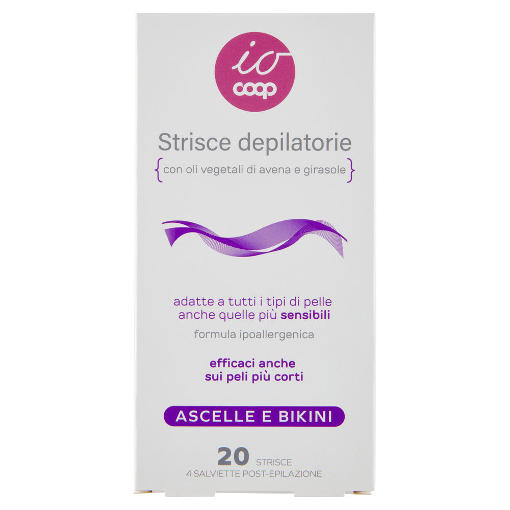 STRISCE DEPILATORIE ASCELLE E BIKINI IO COOP 20 PZ + 4 SALVIETTE POST-EPILAZIONE - 0