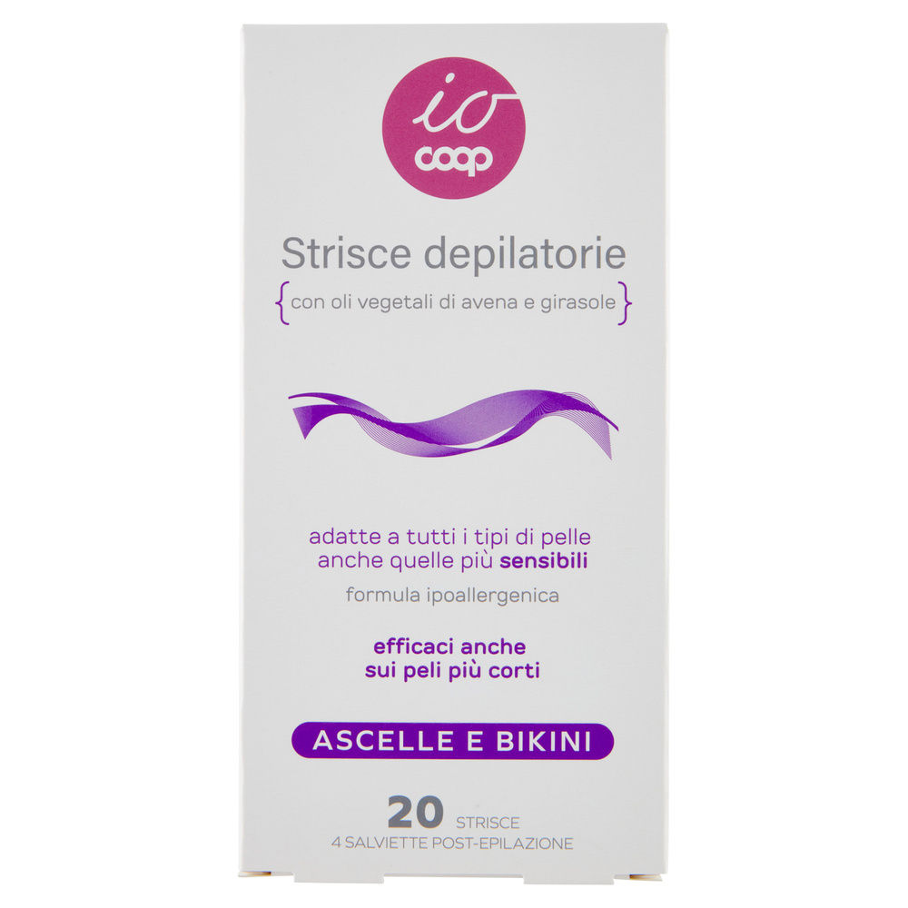 STRISCE DEPILATORIE ASCELLE E BIKINI IO COOP 20 PZ + 4 SALVIETTE POST-EPILAZIONE - 25