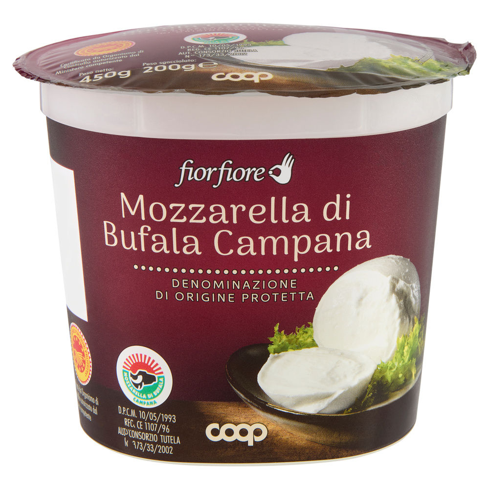 MOZZARELLA DI BUFALA CAMPANA DOP FIORFIORE COOP VS G 450 SGOCC. G 200 - 12