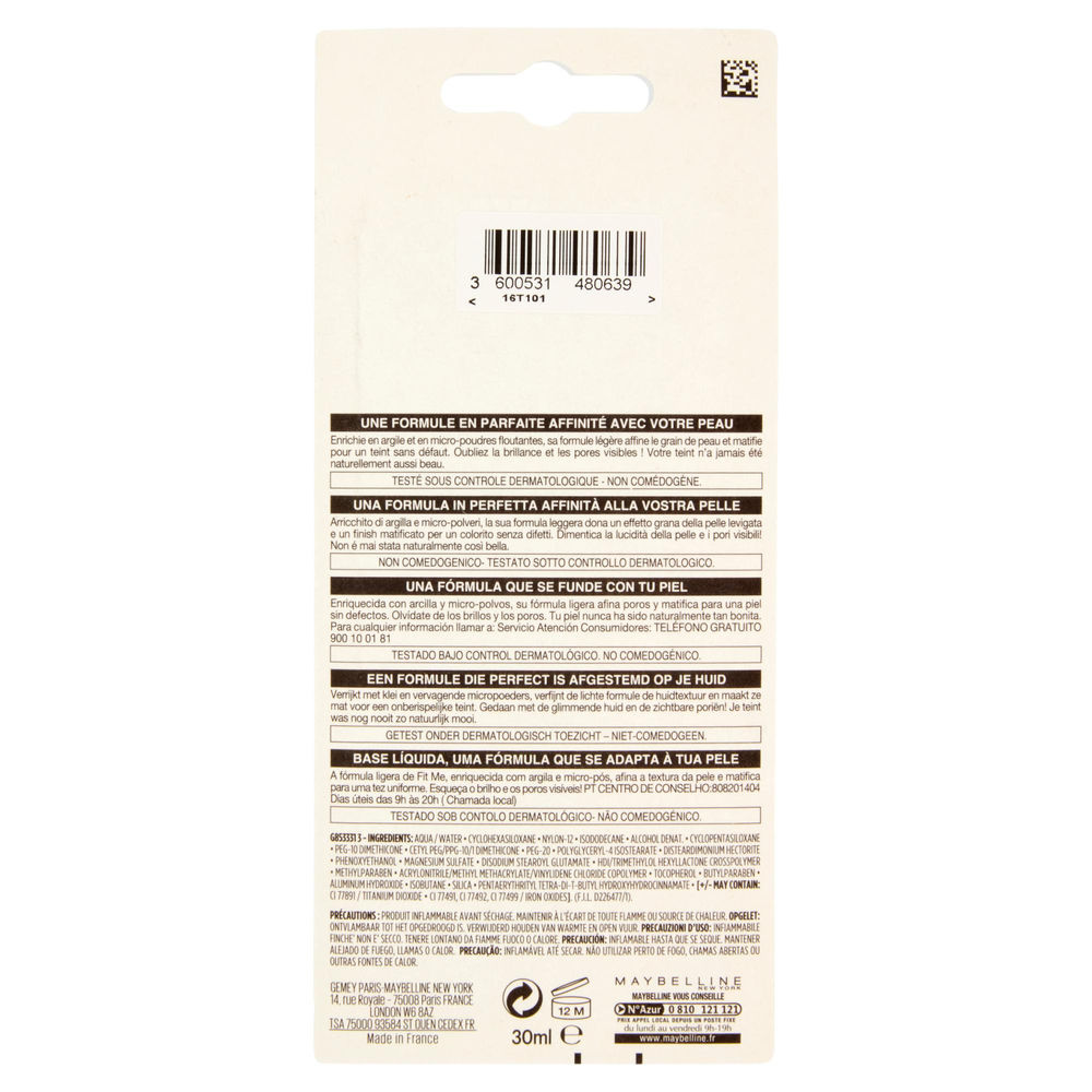 FONDOTINTA MAYBELLINE FIT ME MATTE SOFT IVORY - 1