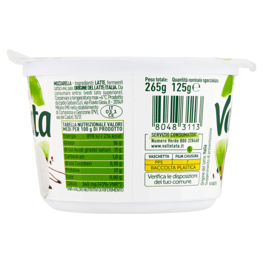 MOZZARELLA VALLELATA VASCHETTA 265 G SGOCC. 125 G - 5