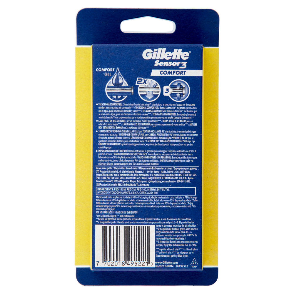 RASOIO USA E GETTA GILLETTE SENSOR3 STANDARD PZ.3+2GRATIS - 1
