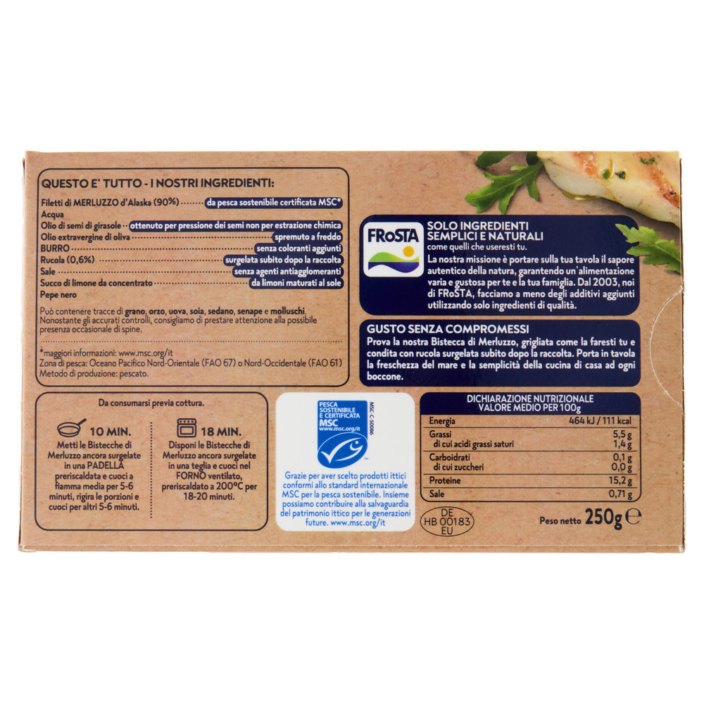 BISTECCA DI MERLUZZO GRIGLIATA ALLA RUCOLA MSC FROSTA SCATOLA G 250 - 1