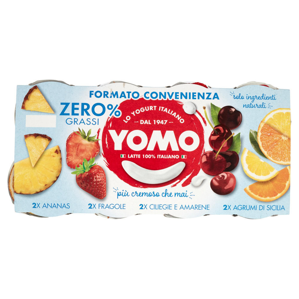 YOGURT YOMO 0,1% 100% NATURALE  AGRUMI, CILIEGIE AMAR, FRAGOLE, MIRTILLO 8X125G - 3